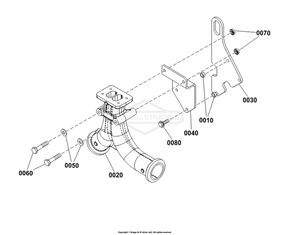 Engine Group - Turbo Exhaust Adapter Diagram and Parts List for 080018-02  Briggs and Stratton Generator
